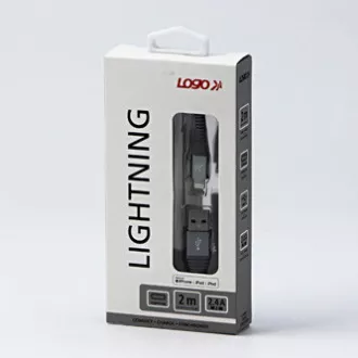 Logo USB kabel (2.0), USB A muški - Apple Lightning muški, 2m, MFi certifikat, 5V/2.4A, srebrni, kutija, najlonska pletenica, hli