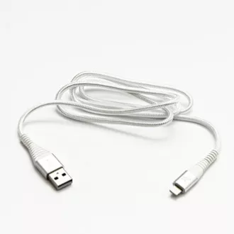 Logo USB kabel (2.0), USB A muški - Apple Lightning muški, 2m, MFi certifikat, 5V/2.4A, bijeli, kutija, najlonsko oplet, aluminij