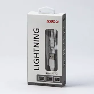 Logo USB kabel (2.0), USB A muški - Apple Lightning muški, 2m, MFi certifikat, 5V/2.4A, bijeli, kutija, najlonsko oplet, aluminij