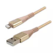 Logo USB kabel (2.0), USB A muški - Apple Lightning muški, 2m, MFi certifikat, 5V/2.4A, zlatni, kutija, najlonsko oplet, aluminij