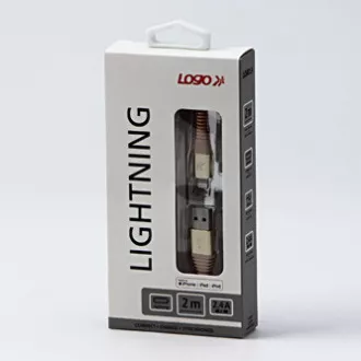Logo USB kabel (2.0), USB A muški - Apple Lightning muški, 2m, MFi certifikat, 5V/2.4A, zlatni, kutija, najlonsko oplet, aluminij