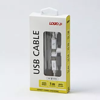 Logo USB kabel (3.2 gen 1), USB C muški - USB C muški, 1m, 5 Gb/s, 5V/3A, bijeli, kutija, najlonska pletenica, aluminijski poklopac konektora