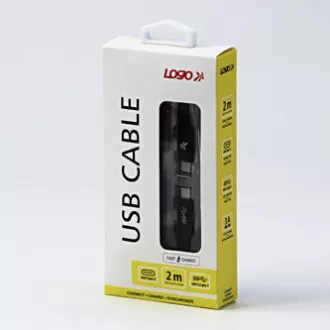 Logo USB kabel (3.2 gen 1), USB C muški - USB C muški, 2m, 5 Gb/s, 5V/3A, crni, kutija, najlonska pletenica, konektor s aluminijskim poklopcem