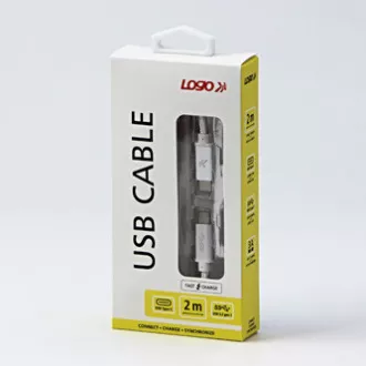 Logo USB kabel (3.2 gen 1), USB C muški - USB C muški, 2m, 5 Gb/s, 5V/3A, bijeli, kutija, najlonska pletenica, aluminijski poklopac konektora Logo USB kabel (3.2 gen 1), USB C muški - USB C muški, 2m, 5 Gb/s, 5V/3A, bijeli, kutija, najlonska pletenica, aluminijski poklopac konektora