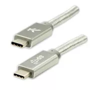 Logo USB kabel (3.2 gen 2), USB C muški - USB C muški, 1 m, napajanje 100 W, 10 Gb/s, 20 V/5 A, srebrni, kutija, najlonska pletenica