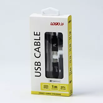 Logo USB kabel (3.2 gen 2), USB C muški - USB C muški, 1 m, isporuka snage 100 W, 10 Gb/s, 20 V/5 A, crni, kutija, najlonsko oplet,