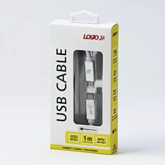 Logo USB kabel (3.2 gen 2), USB C muški - USB C muški, 1m, isporuka snage 100W, 10 Gb/s, 20V/5A, bijeli, kutija, najlonska pletenica, h