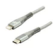Logo USB kabel (2.0), USB C muški - Apple Lightning muški, 1 m, MFi certifikat, 5V/3A, srebrni, kutija, najlonska pletenica, glina