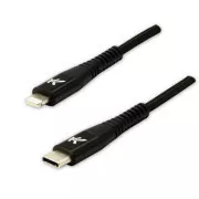 Logo USB kabel (2.0), USB C muški - Apple Lightning muški, 1m, MFi certifikat, 5V/3A, crni, kutija, najlonsko oplet, aluminij