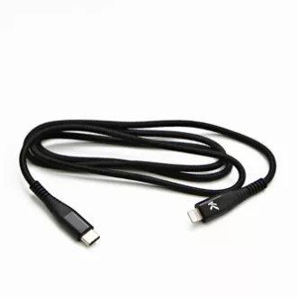 Logo USB kabel (2.0), USB C muški - Apple Lightning muški, 1m, MFi certifikat, 5V/3A, crni, kutija, najlonsko oplet, aluminij