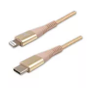 Logo USB kabel (2.0), USB C muški - Apple Lightning muški, 1m, MFi certifikat, 5V/3A, zlatna, kutija, najlonsko oplet, aluminij