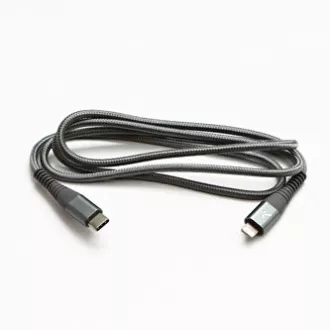 Logo USB kabel (2.0), USB C muški - Apple Lightning muški, 2 m, MFi certifikat, 5V/3A, srebrni, kutija, najlonska pletenica, glina