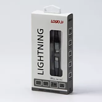 Logo USB kabel (2.0), USB C muški - Apple Lightning muški, 2 m, MFi certifikat, 5V/3A, srebrni, kutija, najlonska pletenica, glina