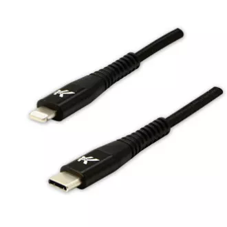 Logo USB kabel (2.0), USB C muški - Apple Lightning muški, 2m, MFi certifikat, 5V/3A, crni, kutija, najlonsko oplet, aluminij
