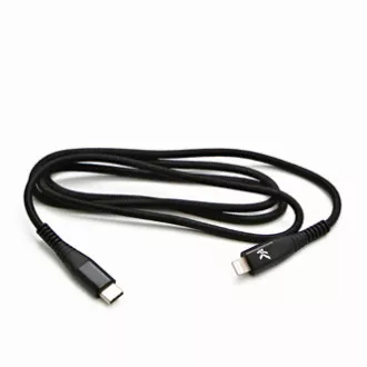 Logo USB kabel (2.0), USB C muški - Apple Lightning muški, 2m, MFi certifikat, 5V/3A, crni, kutija, najlonsko oplet, aluminij