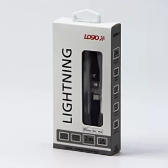 Logo USB kabel (2.0), USB C muški - Apple Lightning muški, 2m, MFi certifikat, 5V/3A, crni, kutija, najlonsko oplet, aluminij