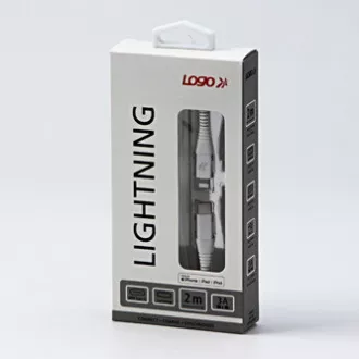 Logo USB kabel (2.0), USB C muški - Apple Lightning muški, 2m, MFi certifikat, 5V/3A, bijeli, kutija, najlonsko oplet, aluminij