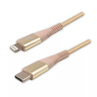 Logo USB kabel (2.0), USB C muški - Apple Lightning muški, 2 m, MFi certifikat, 5V/3A, zlatna, kutija, najlonska pletenica, aluminij