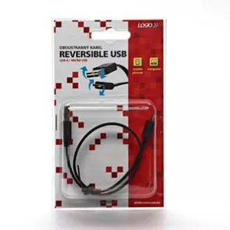USB kabel (2.0), USB A muški reverzibilni - microUSB muški reverzibilni, 0,3 m, ravni, crni, dvostrani, DOB.