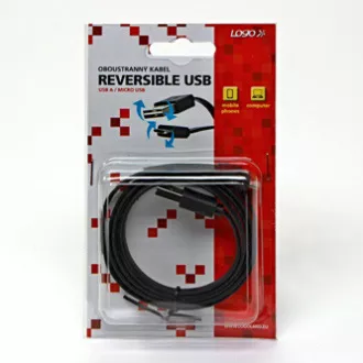 Logo USB kabel (2.0), USB A muški reverzibilni - microUSB muški reverzibilni, 1 m, reverzibilni, crni, blister, DOSTAVA