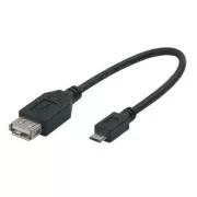 USB kabel (2.0), microUSB muški - USB A ženski, 0,2 m, OTG, crni, RASPRODAJA
