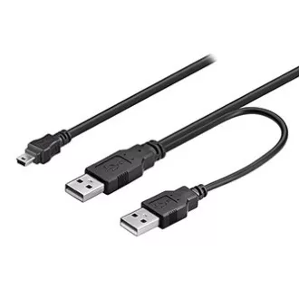 Logo USB kabel (2.0), 2x USB A muški - miniUSB muški, 0,6 m, crni, blister, MALOPRODAJA