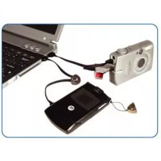 Logo USB kabel (2.0), USB A muški - microUSB muški, 0,3 m, crni, petlja za kameru/MP3 player, DOBRA