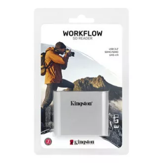Kingston USB čitač memorijskih kartica (3.2), Workflow čitač kartica s dva utora za SDHC/SDXC UHS-II, SD, vanjski, srebrni