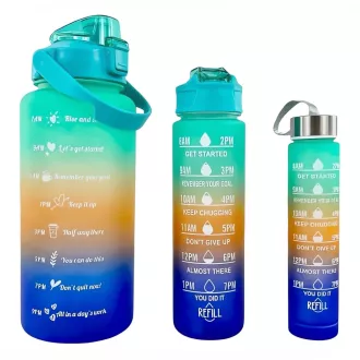 Motivacijska sportska boca 3 u 1, 2000 ml + 900 ml + 300 ml