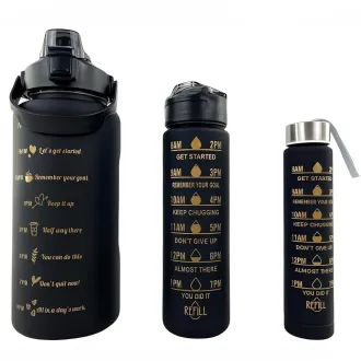 Motivacijska sportska boca 3 u 1, 2000 ml + 900 ml + 300 ml