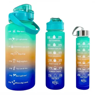 Motivacijska sportska boca 3 u 1, 2000 ml + 900 ml + 300 ml
