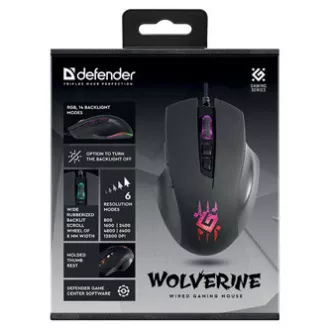 Defender Wolverine GM-700L RGB žični miš, crni, 12800 DPI