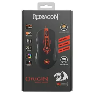 Redragon Origin žični USB miš, crno-crveni, 4000 DPI
