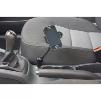 Držač za mobitel, PDA, GPS Logo zglobni, za auto, podesive širine, crni, plastični, sa USB adapterom 1,5 A, crni, mobilni