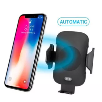 Držač za mobitel u autu, s bežičnim punjenjem, nosačem motora, senzorom pokreta, Qi, crni
