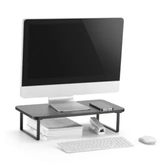 Stalak za monitor, prostor za tipkovnicu, brza montaža, crna, čelik, iveral, nosivost 20 kg, Powerton, ergo Stalak za monitor, prostor za tipkovnicu, brza montaža, crna, čelik, iveral, nosivost 20 kg, Powerton, ergo
