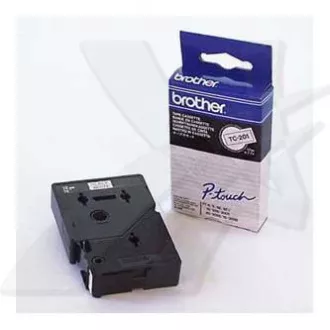Brother originalna traka za pisač naljepnica, Brother, TC-201, crni ispis/bijela pozadina, laminirana, 7,7 m, 12 mm