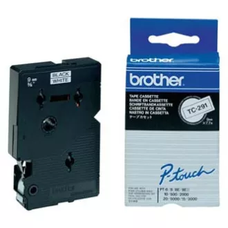 Brother originalna traka za pisač naljepnica, Brother, TC-291, crni ispis/bijela pozadina, laminirana, 7,7 m, 9 mm