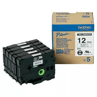 Brother originalna traka za pisač naljepnica, Brother, HGE-231, crni ispis/bijela podloga, 8m, 12 mm, 5 kom u pakiranju, cijena po pakiranju