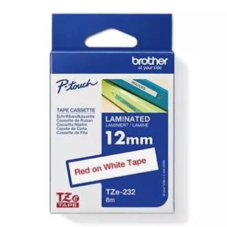 Brother originalna traka za pisač naljepnica, Brother, TZE-232, crveni ispis/bijela podloga, laminirana, 8m, 12mm