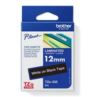 Brother originalna traka za pisač naljepnica, Brother, TZE-335, bijeli ispis/crna pozadina, laminirana, 8m, 12mm