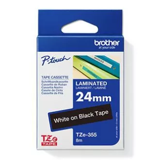 Brother originalna traka za pisač naljepnica, Brother, TZE-355, bijeli ispis/crna pozadina, laminirana, 8m, 24mm