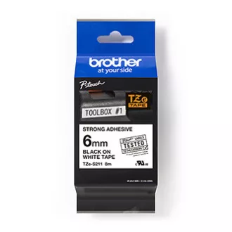 Brother originalna traka za pisač naljepnica, Brother, TZE-S211, crni ispis/bijela pozadina, laminirana, 8m, 6mm, izuzetno ljepljiva