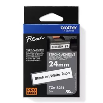 Brother originalna traka za pisač naljepnica, Brother, TZE-S251, crni ispis/bijela pozadina, laminirana, 8m, 24mm, izuzetno ljepljiva