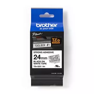 Brother originalna traka za pisač naljepnica, Brother, TZE-S251, crni ispis/bijela pozadina, laminirana, 8m, 24mm, izuzetno ljepljiva