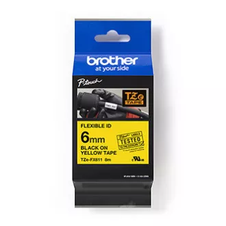 Brother originalna traka za pisač naljepnica, Brother, TZE-FX611, crni ispis/žuta pozadina, laminirana, 8m, 6mm, fleksibilna