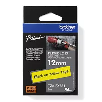 Brother originalna traka za pisač naljepnica, Brother, TZE-FX631, crni ispis/žuta podloga, laminirana, 8m, 12mm, fleksibilna