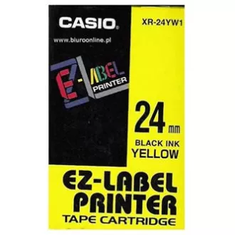 Casio originalna traka za pisač naljepnica, Casio, XR-24YW1, crni ispis/žuta podloga, nelaminirana, 8m, 24mm