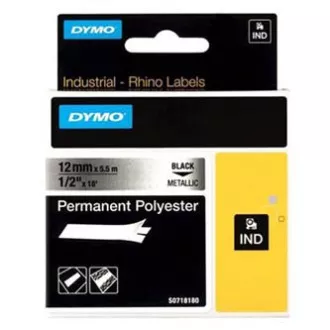 Dymo originalna traka za ispis naljepnica, Dymo, 18486, crni ispis/metalna baza, 5,5 m, 12 mm, RHINO trajni poliester D
