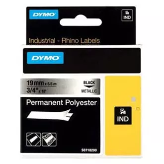 Dymo originalna traka za ispis naljepnica, Dymo, 18487, crni ispis/metalna baza, 5,5 m, 19 mm, RHINO trajni poliester D
